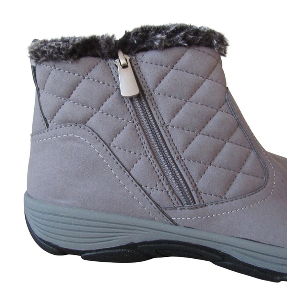 Easy Spirit Vance Ankle Boot Booties 9.5 Gray Quilted Side Zip Faux Fur Winter - Picture 7 of 11